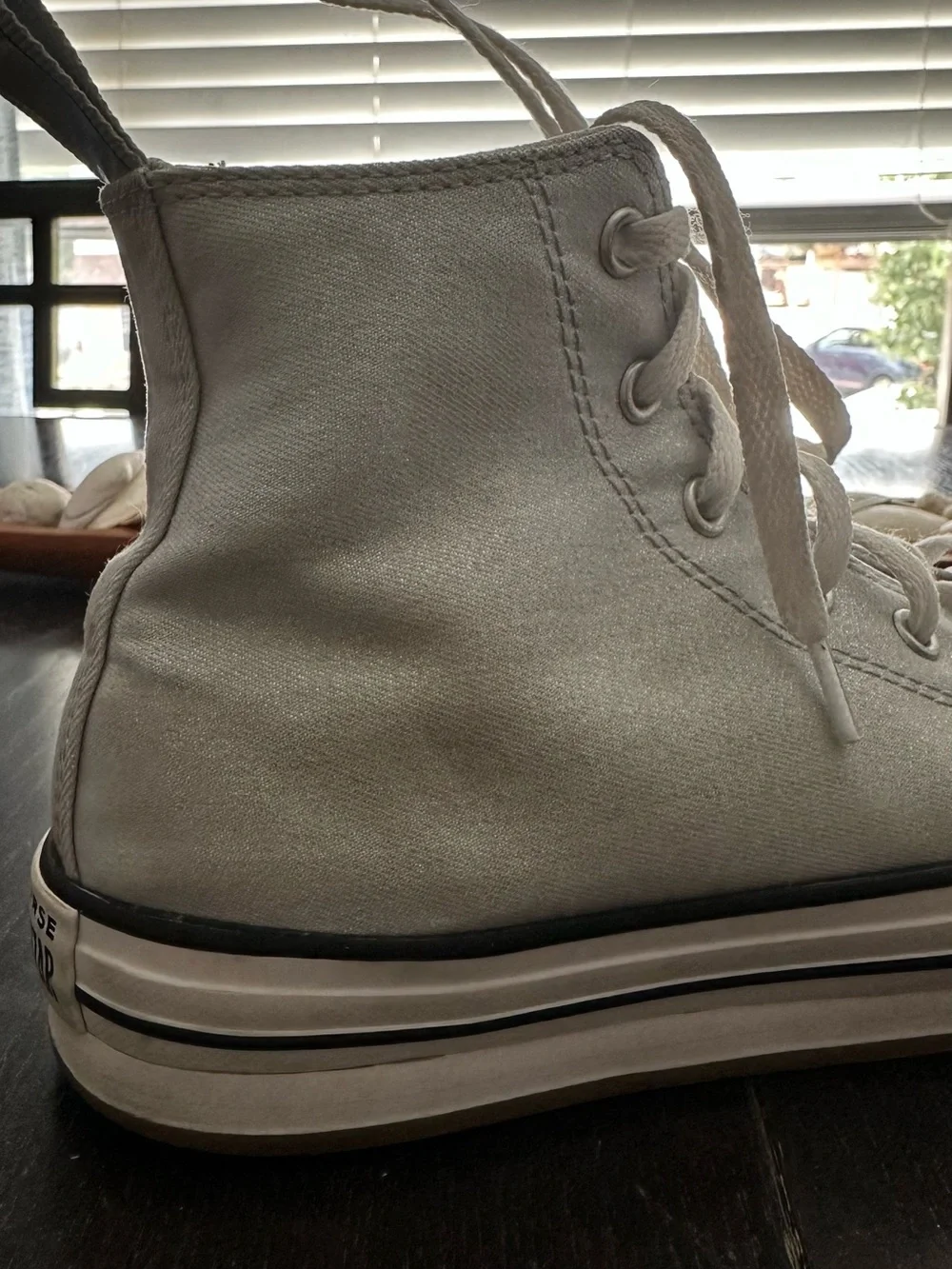 Converse High-Top Sneakers in Light Gray and White